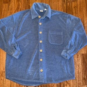 Merit Awards Women’s Blue Fleece Sherpa Button Down Shacket Size Large